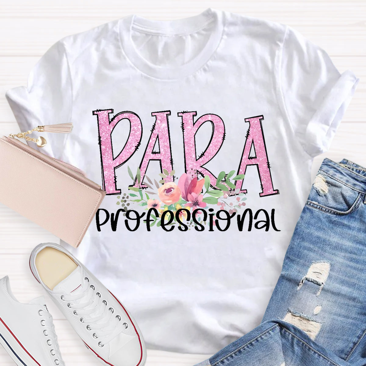 Para Professional Pink Flower Teacher T-Shirt