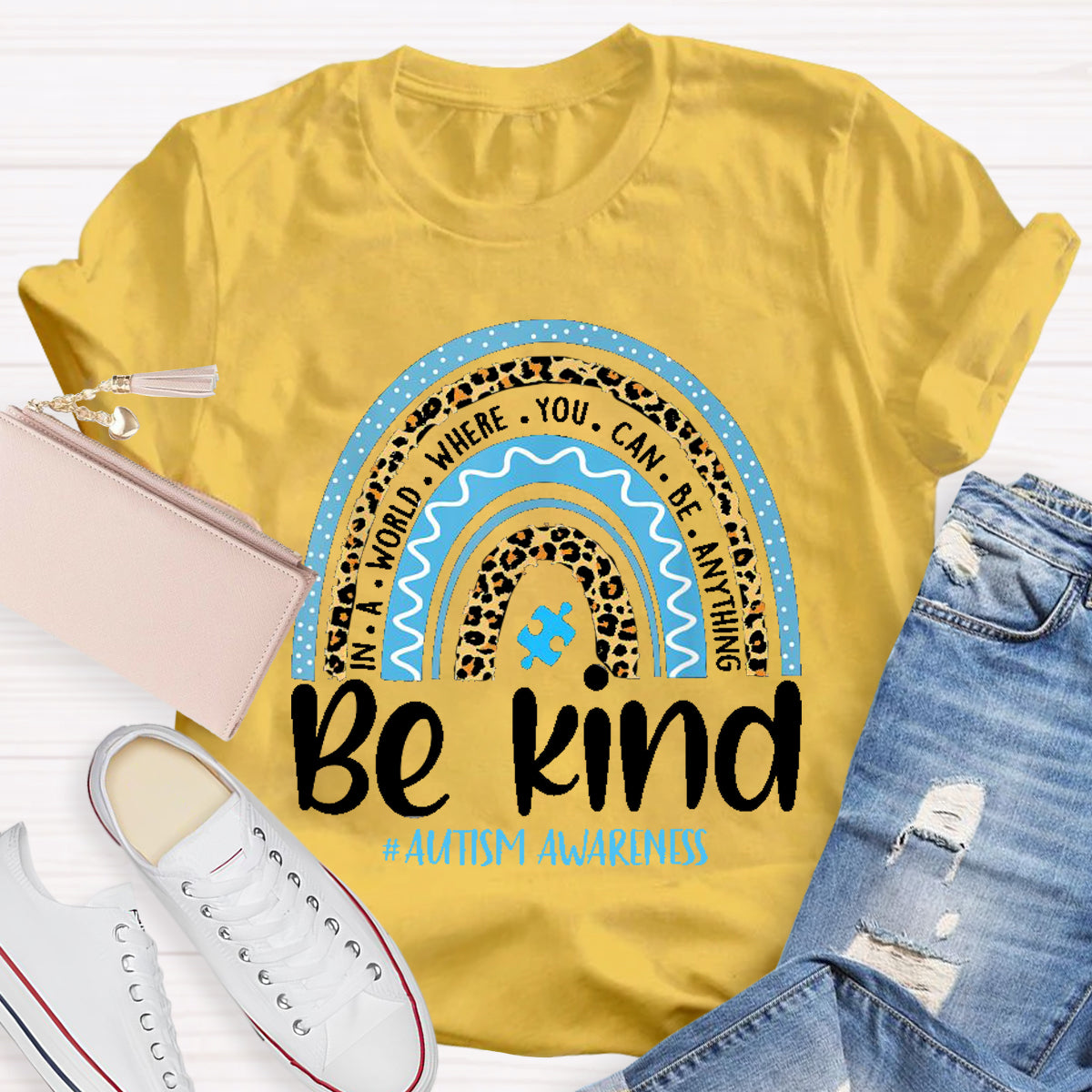 Be Kind Blue Rainbow Teacher T-Shirt
