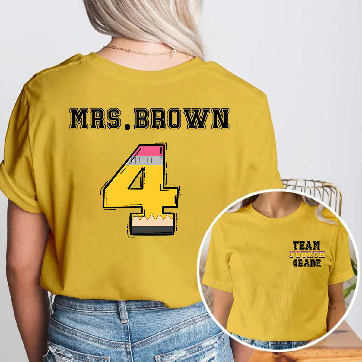 Personalized Name And Grade Team Double Printed T-shirt