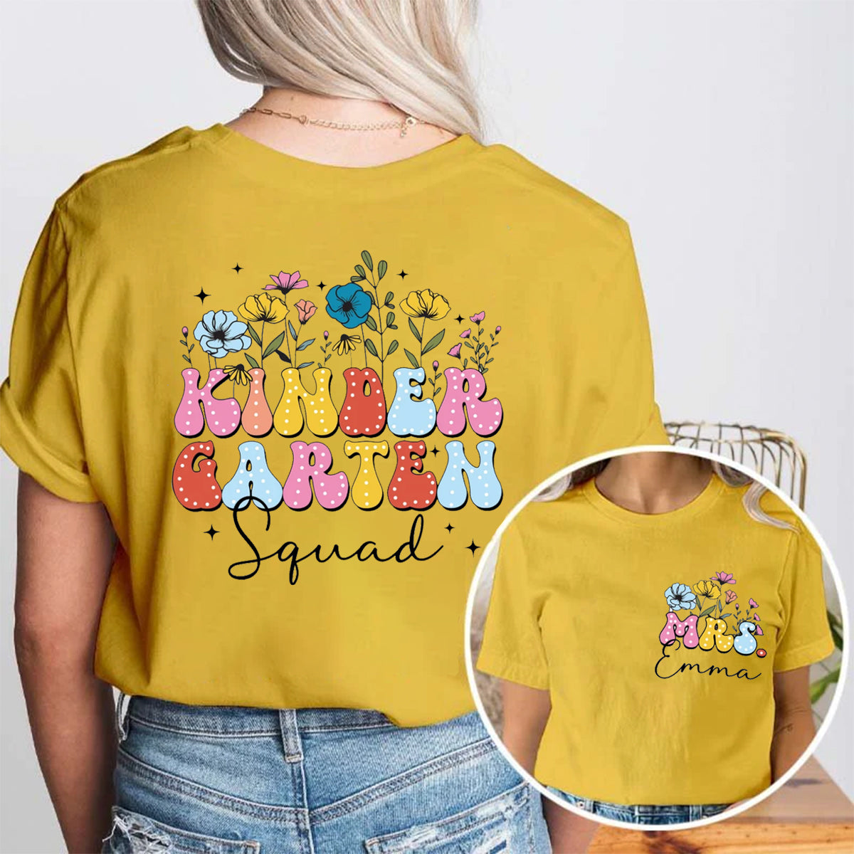 Personalized Name Kinder Garten Squad Double Printed T-shirt