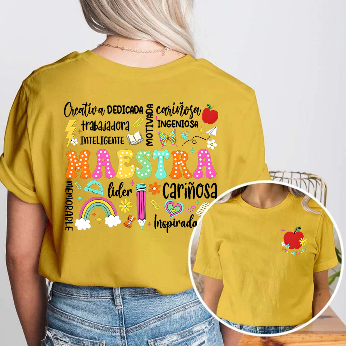 Personalized Name Book And Apple Double Printed T-shirt