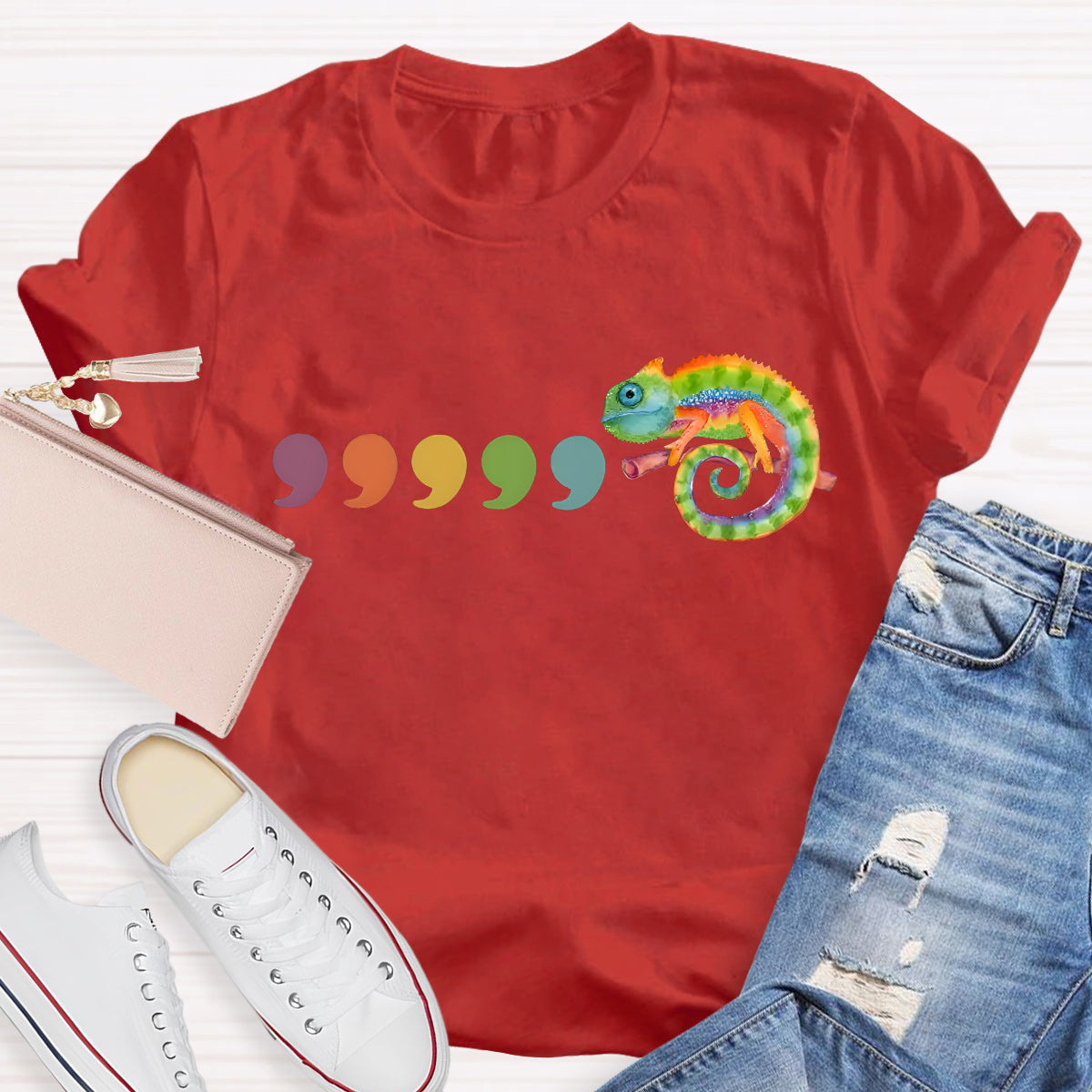 Comma Comma Chameleon Teacher T-Shirt
