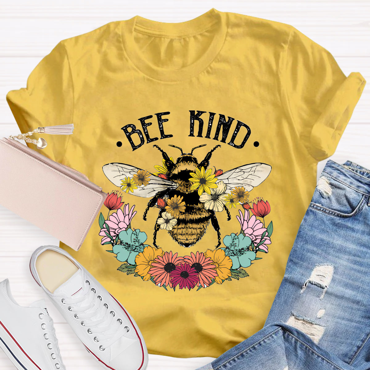 Bee Kind Floral Teacher T-Shirt