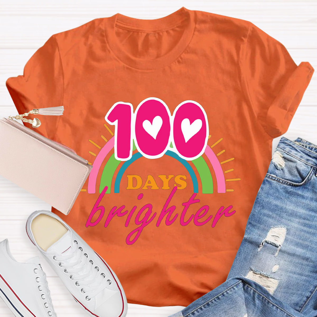 100 Days Brighter Pink Heart T-Shirt