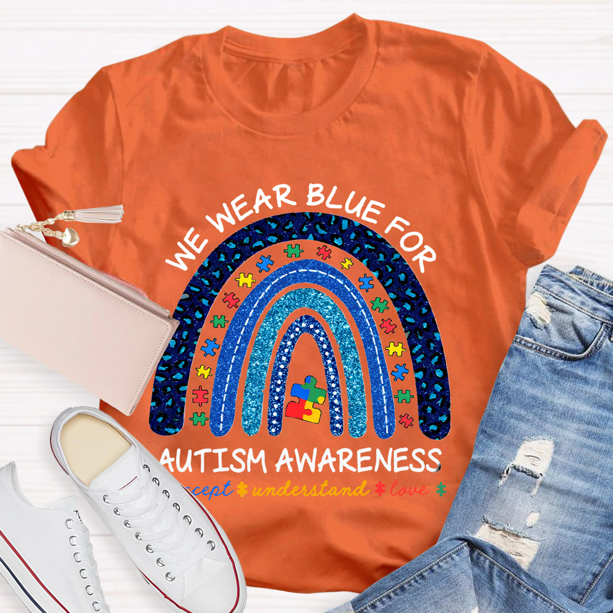 We Wear Blue For Autism Awareness Teacher T-Shirt