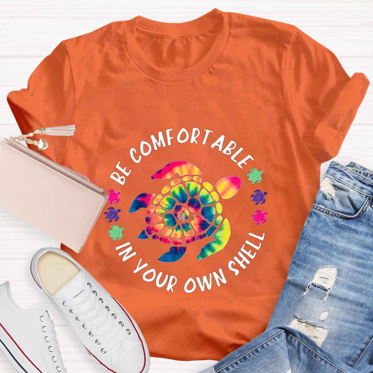 Be Comfortable In Your Own Shell Turtle Hippie Quote T-Shirt