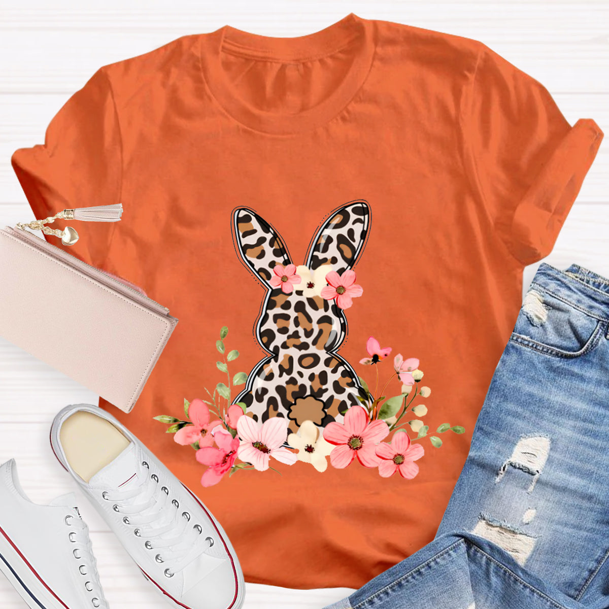 Leopard Bunny Teacher T-Shirt