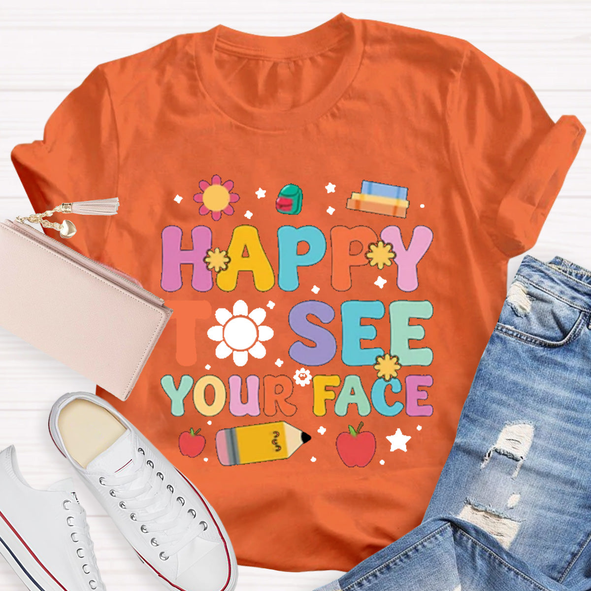 Happy To See Your Face Red Apple Teacher T-Shirt