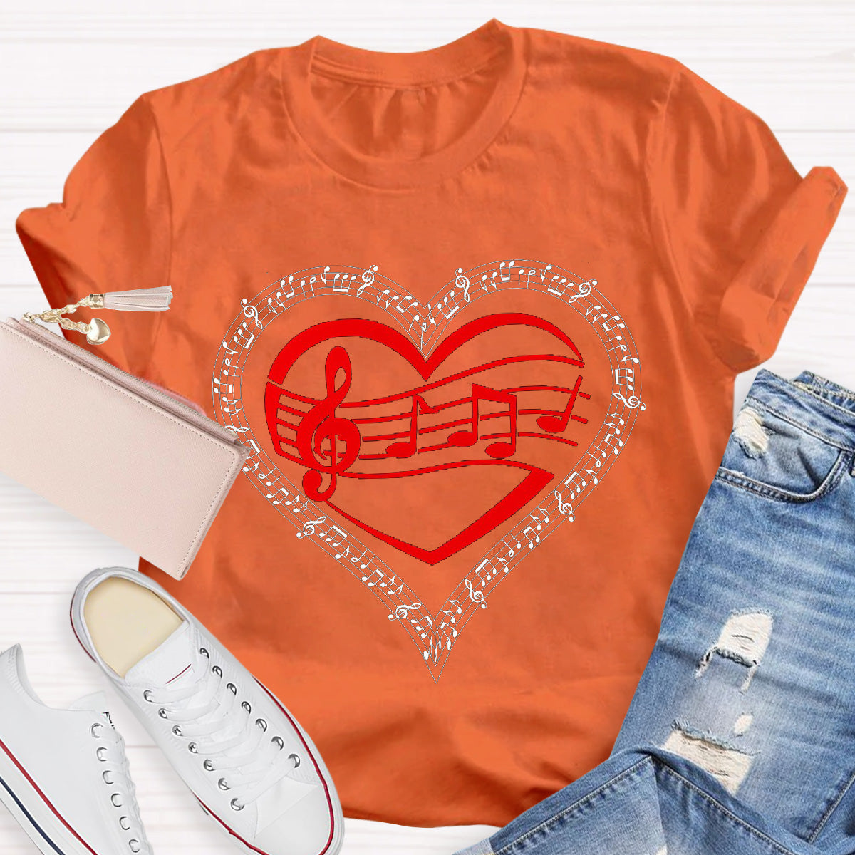 Red Heart Music Teacher T-Shirt