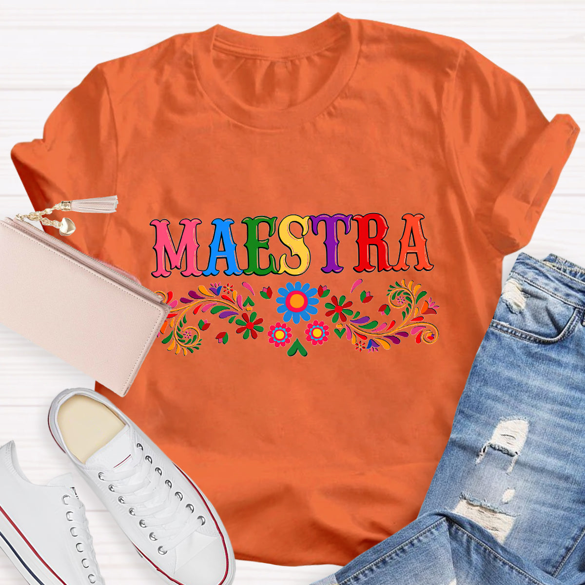 Maestra Blue Flower Teacher T-Shirt