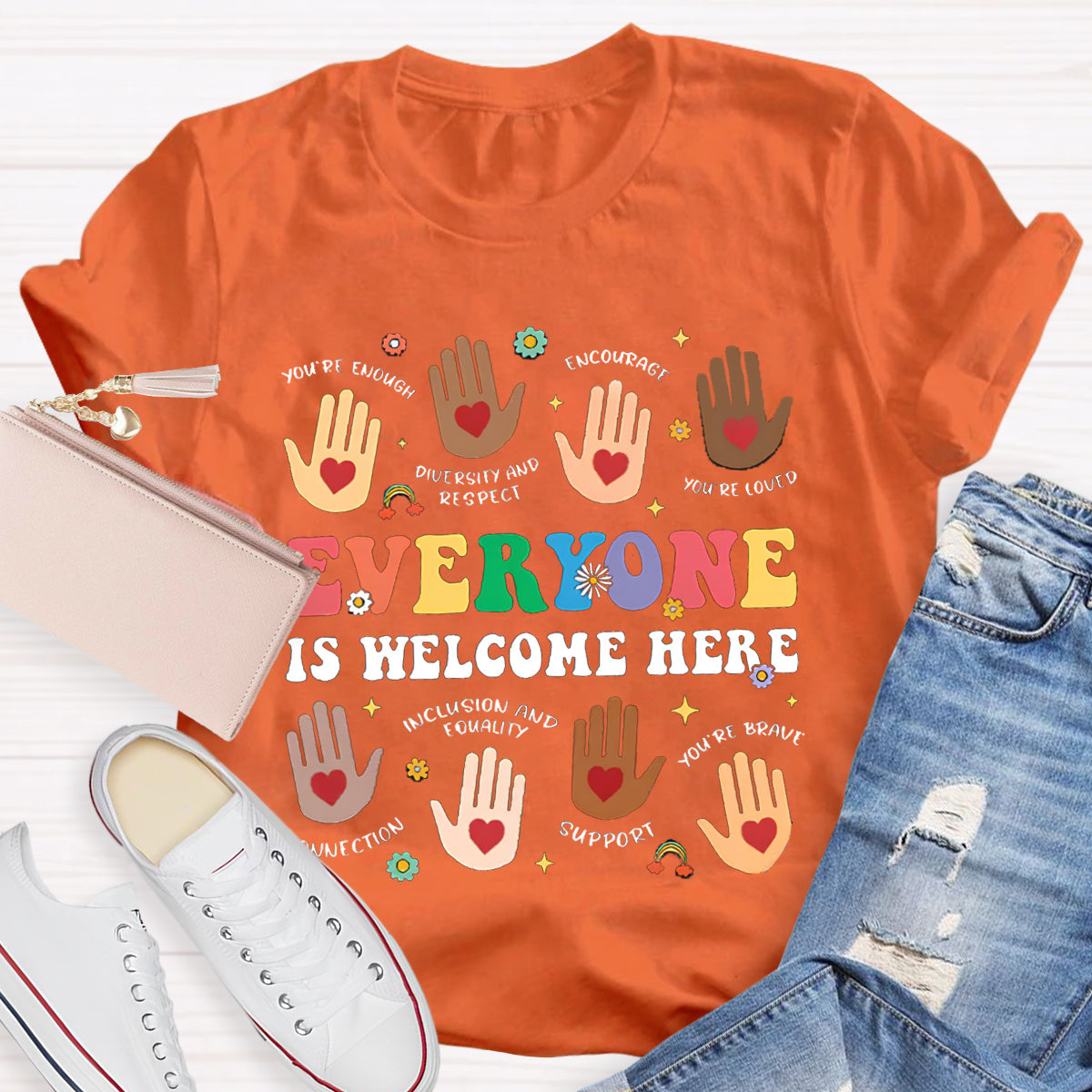Everyone Is Welcome Here Teacher T-Shirt