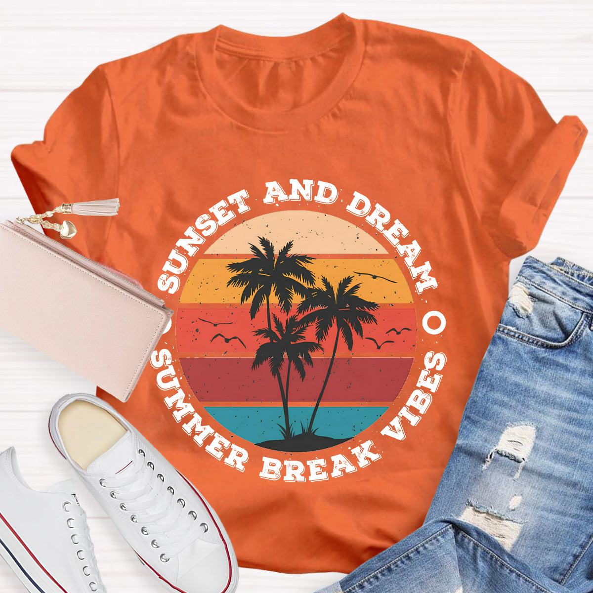 Sunset And Dream Summer Break Vibes Teacher T-Shirt