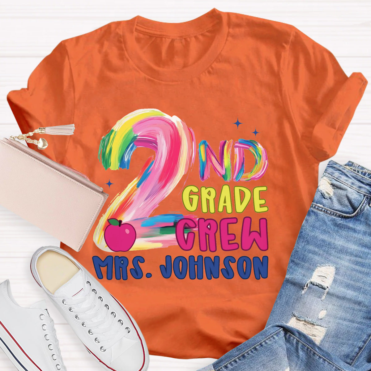 Personalized Grade And Name Pink Apple Teacher T-Shirt