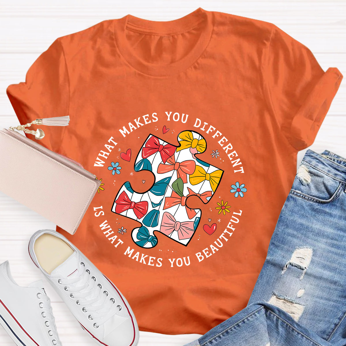 What Makes You Different Is What Make You Beautiful Bow Puzzle T-Shirt