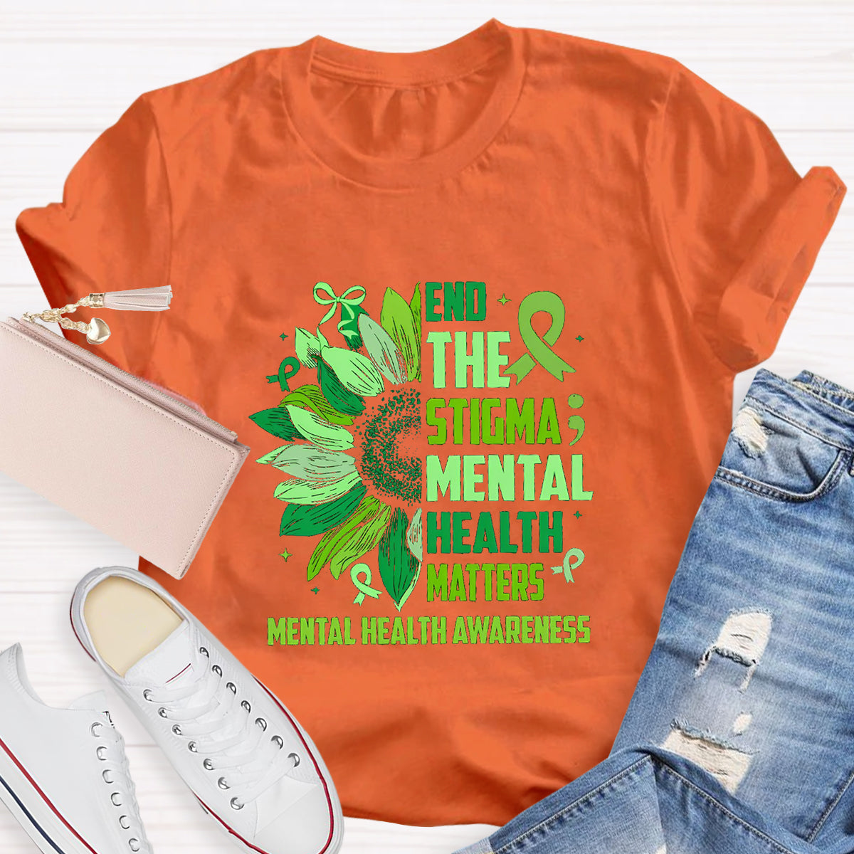 End The Stigma Mental Health Matters Teacher T-Shirt