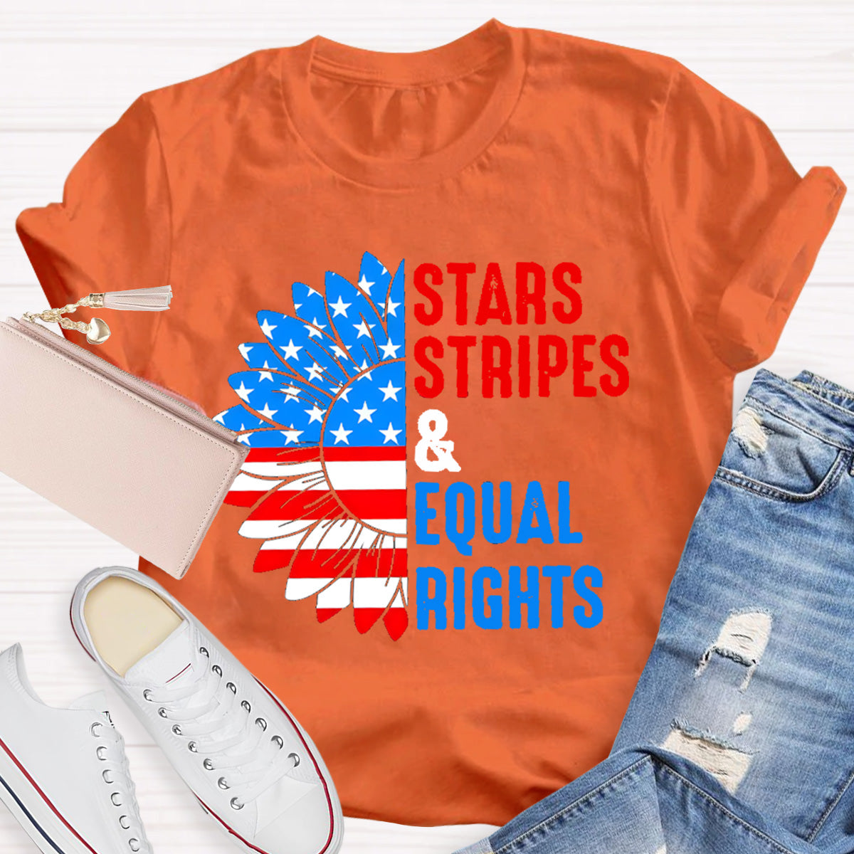 Stars Stripes And Equal Rights Sunflower Teacher T-Shirt
