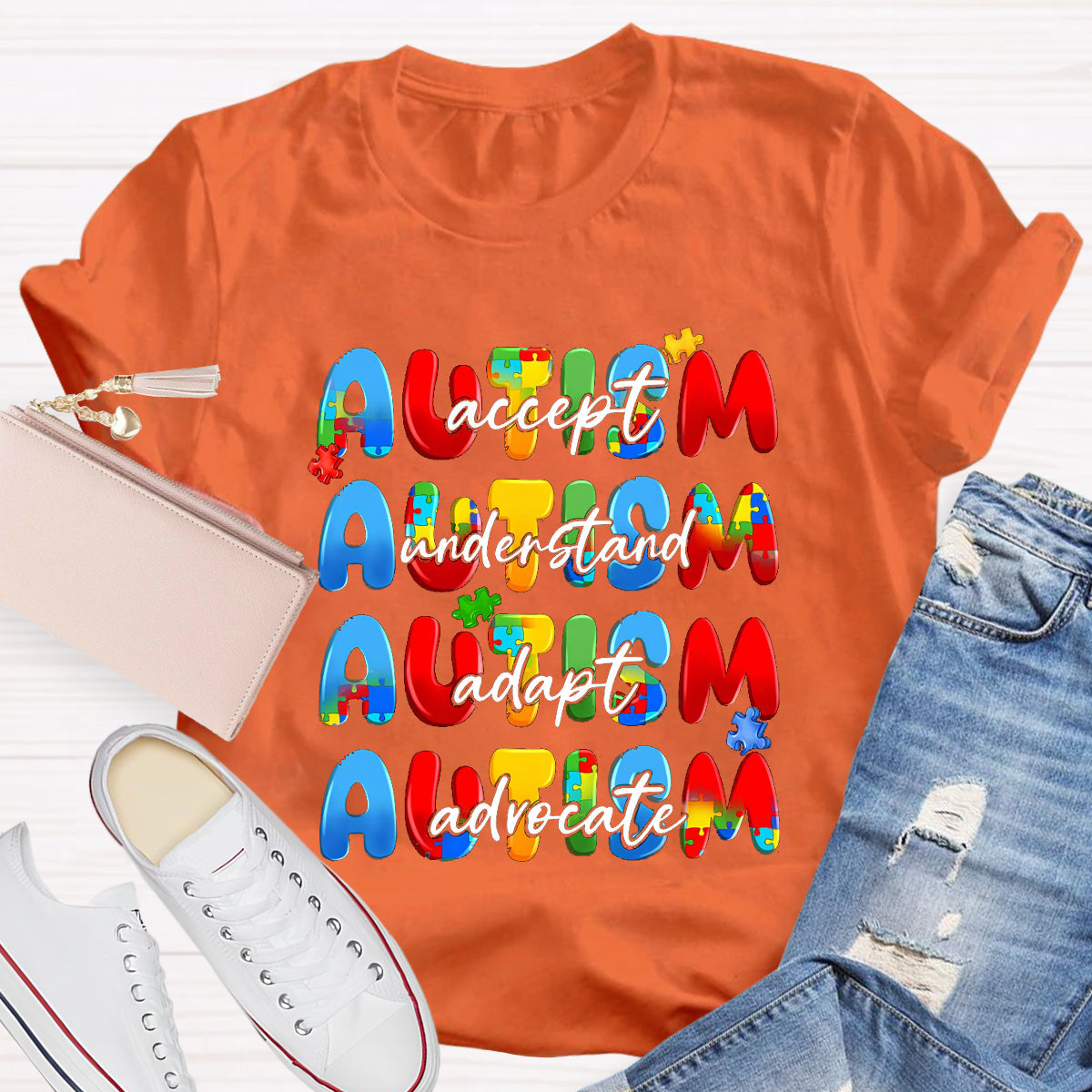 Autism Accept Advocate Adapt Teacher T-Shirt
