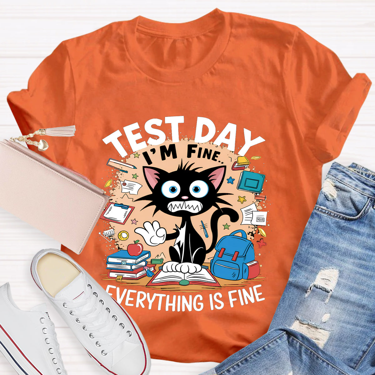 Everything Is Fun Test Day Funny Cat Teacher T-Shirt