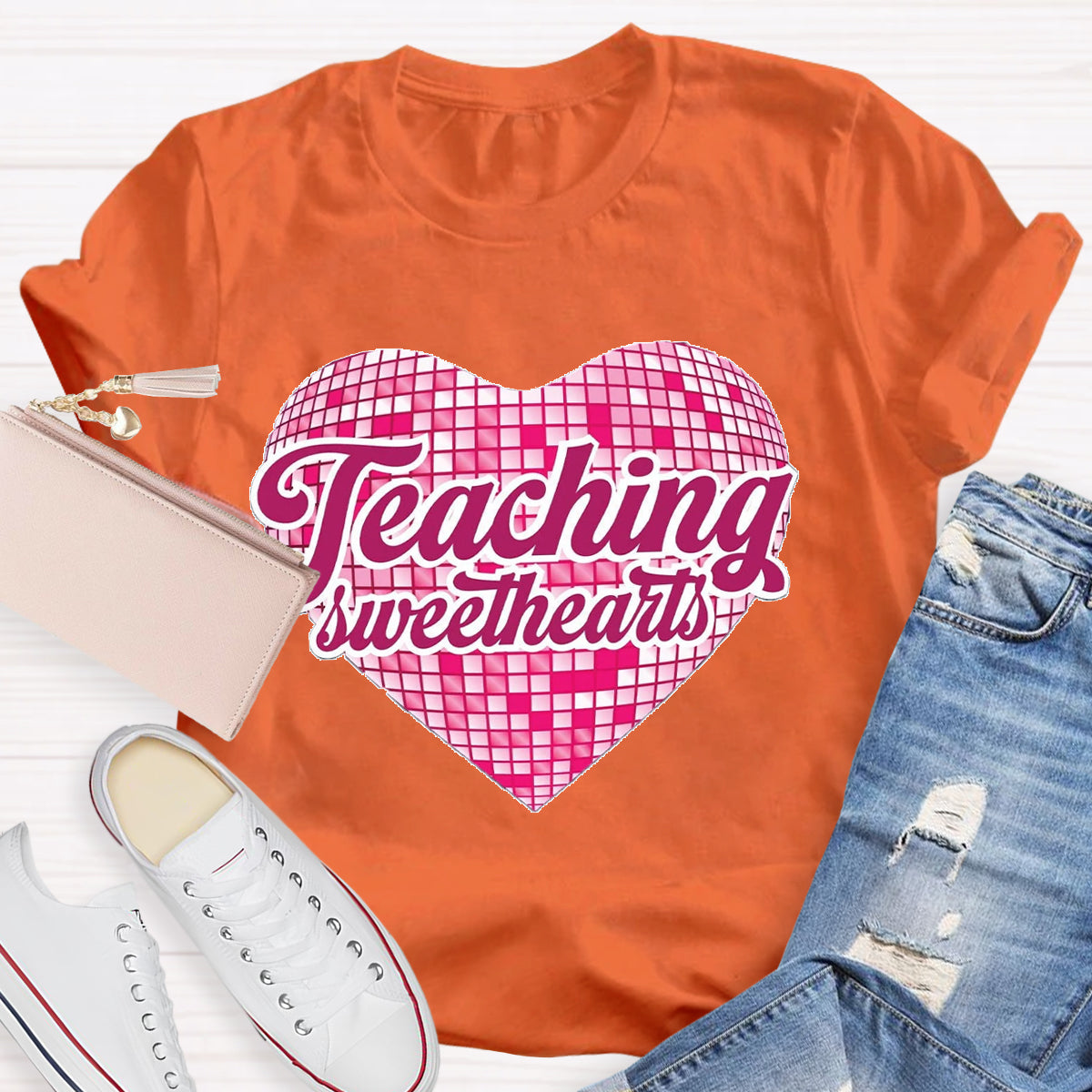 Teaching Sweethearts Pink Plaid Heart T-Shirt