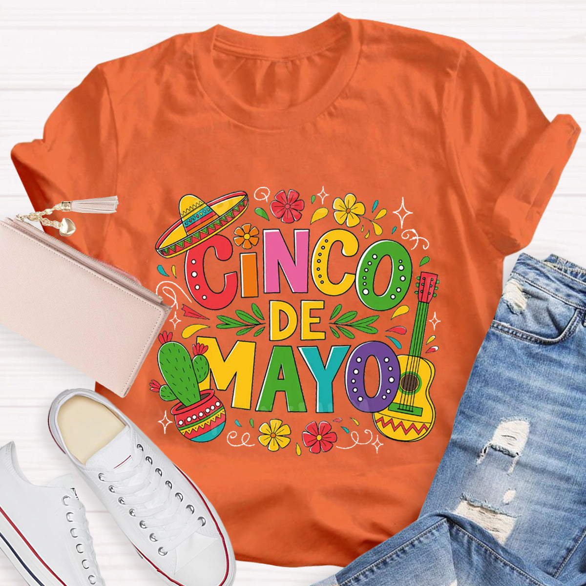 Cinco De Mayo Red Flower Teacher T-Shirt