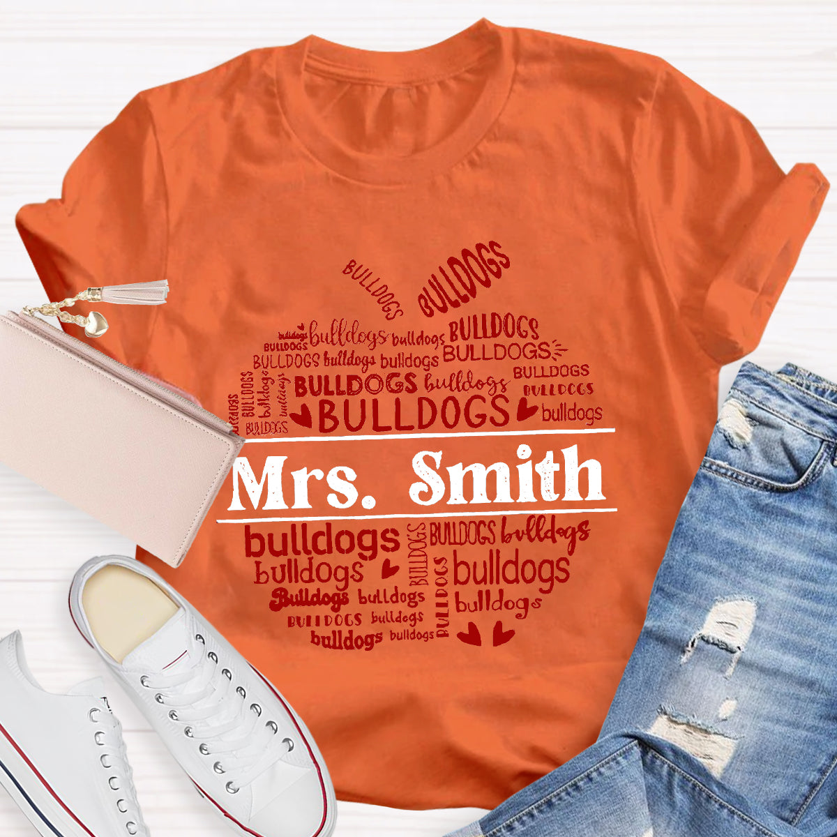 Personalized Name And Mascot bulldogs Teacher T-Shirt