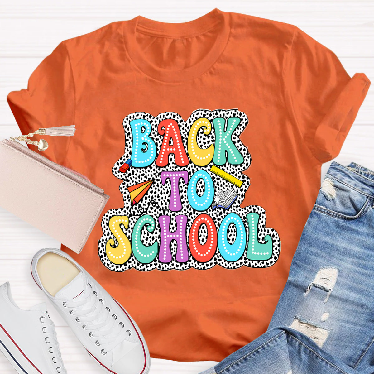 Welcome Back To School Dot Printed Teacher T-Shirt