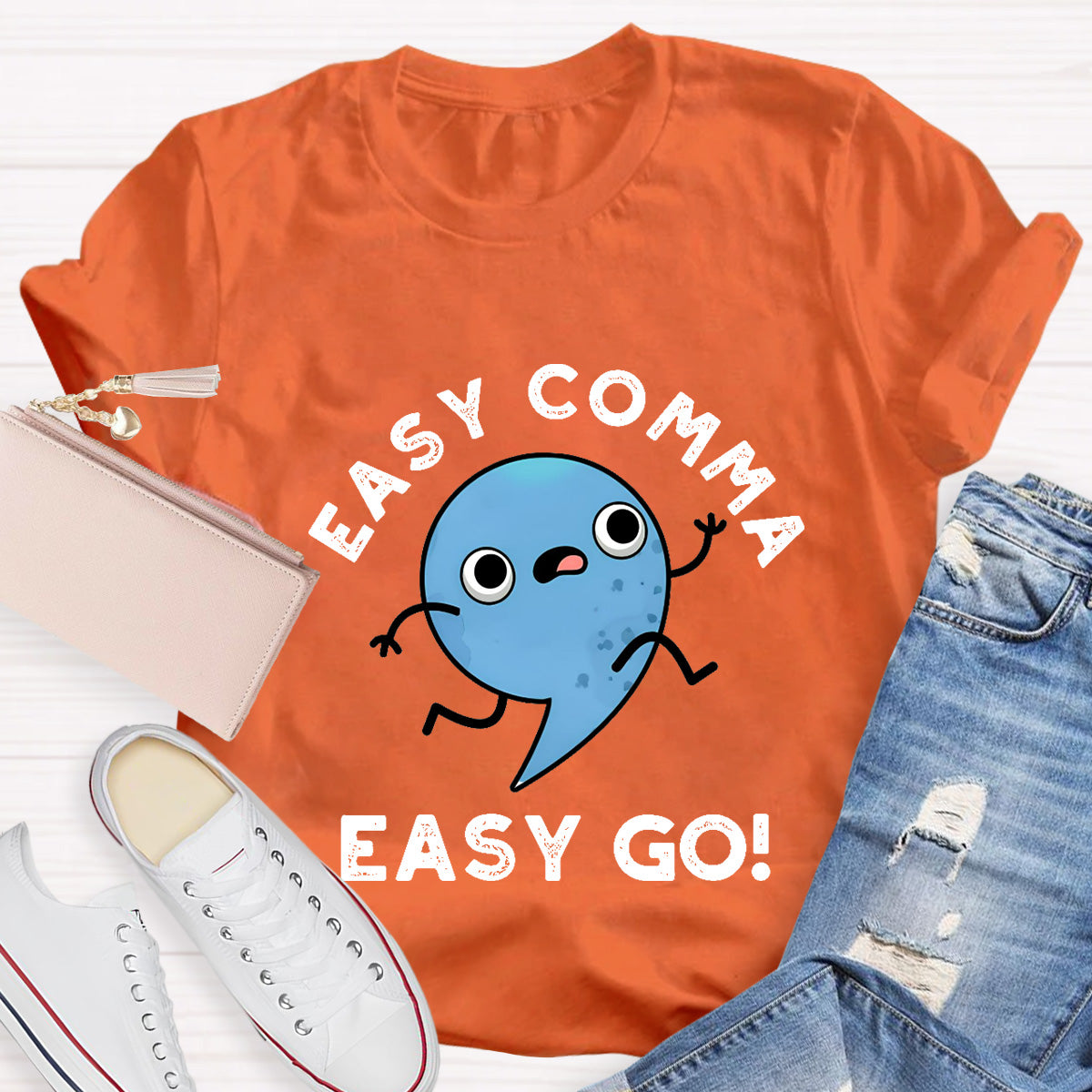 Easy Comma Easy Go  Teacher T-Shirt