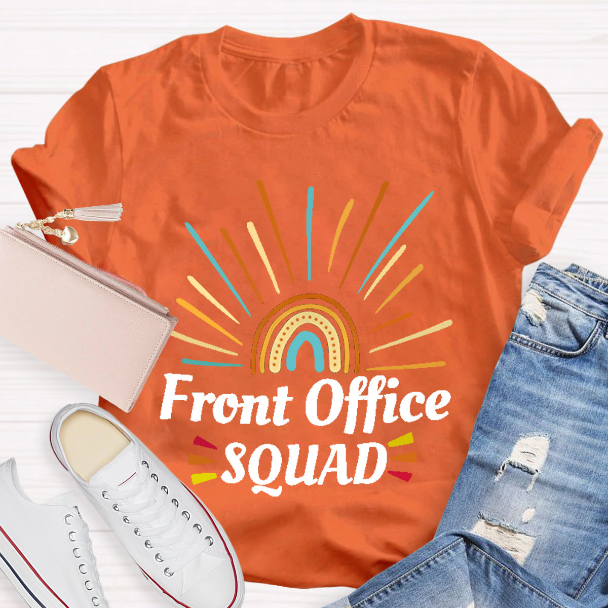 Rainbow Front Office Squad Teacher T-Shirt