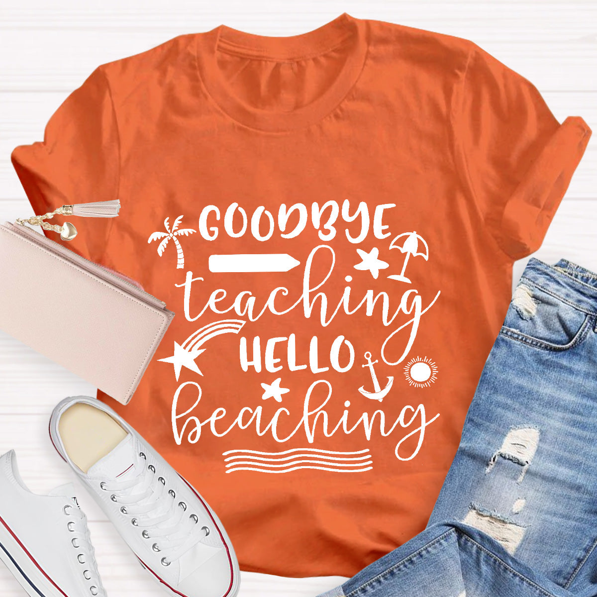 Goodbye Teaching Hello Beaching Teacher T-Shirt