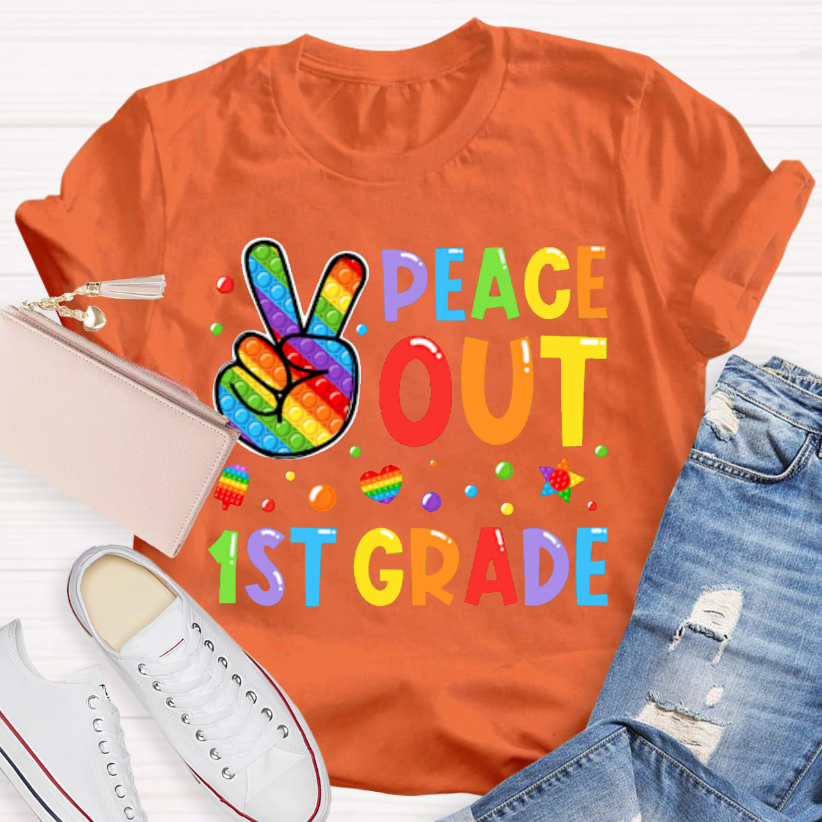 Personalized Grade Peace Out  Teacher T-Shirt
