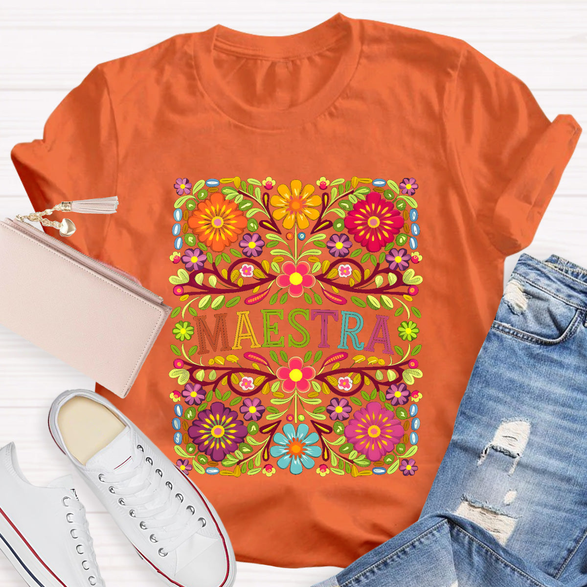 Vintage Floral Maestra Bilingual Teacher T-Shirt