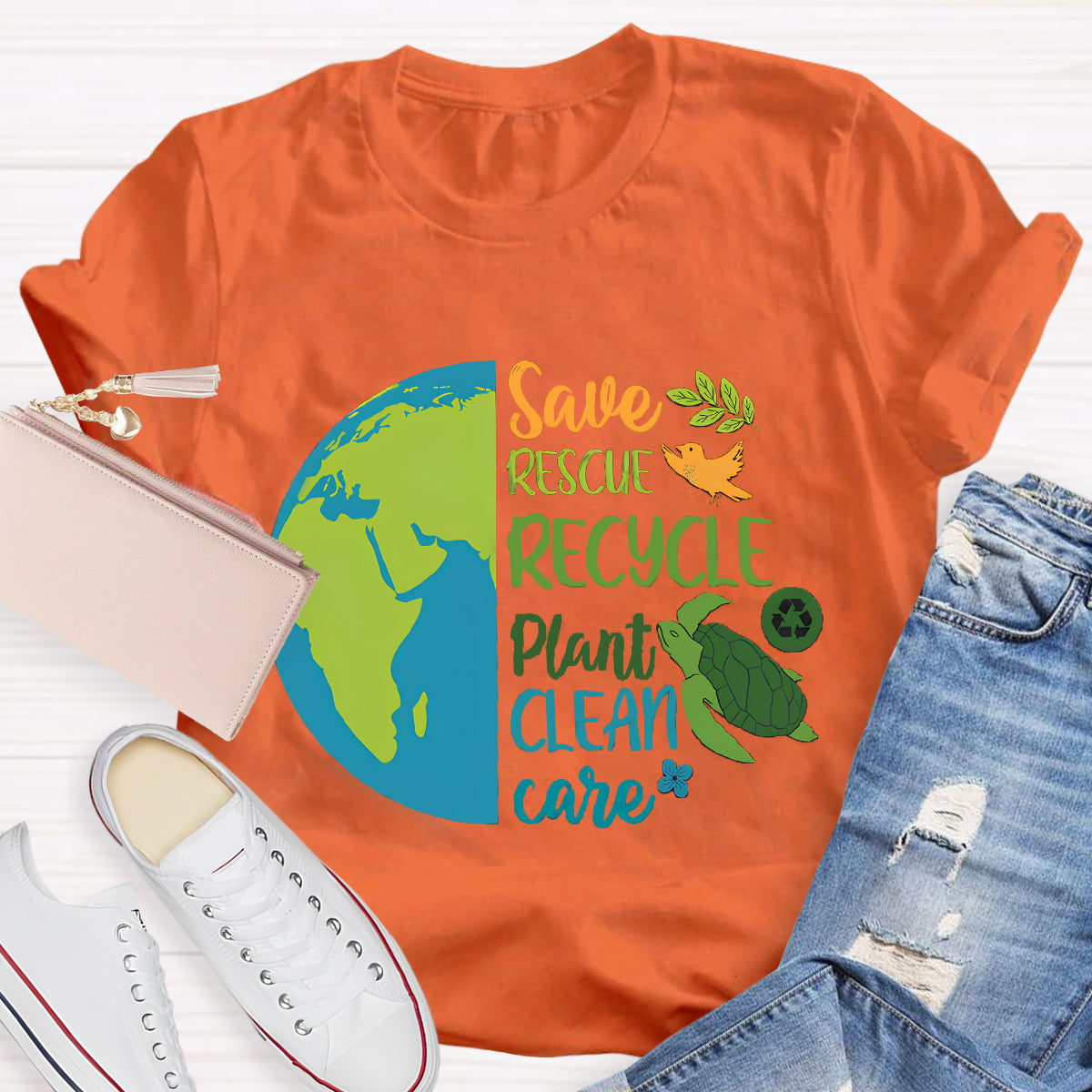 Save Rescue Recycle Plant Clean Care Earth Day T-Shirt