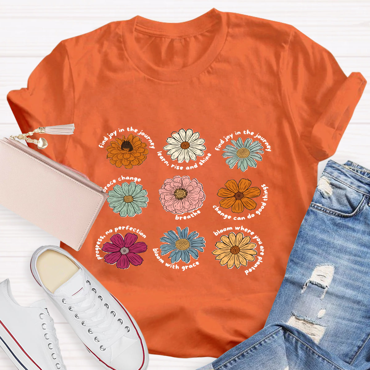 Find Joy In The Journey Learn Rise And Shine Floral T-Shirt