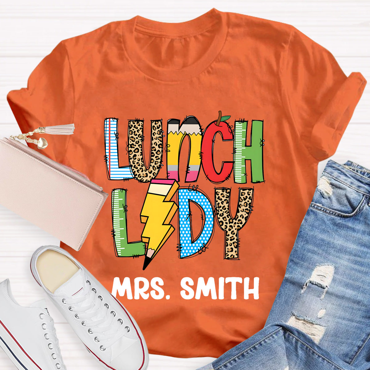 Personalized Lunch Lady Name Leopard T-Shirt