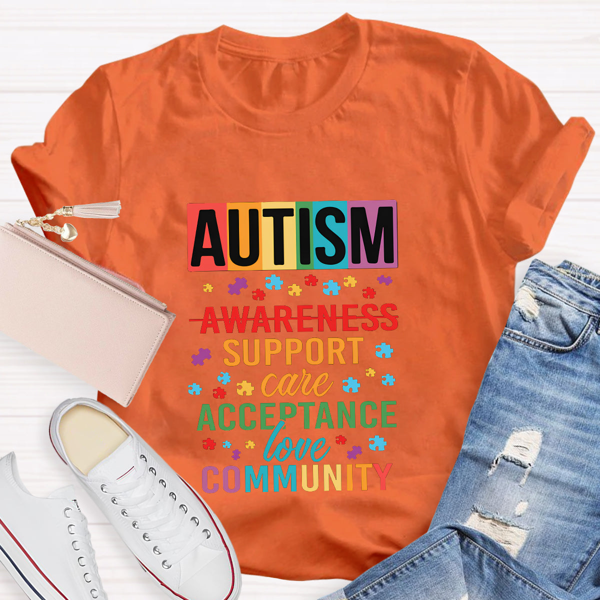 Autism Awareness Support Care Acceptance Love T-Shirt