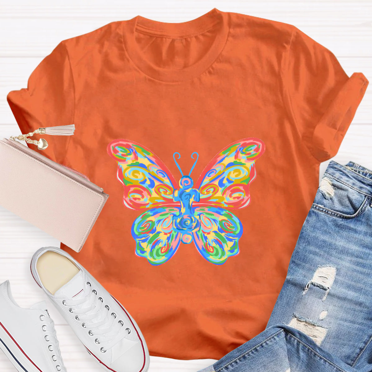 Colorful Butterfly Teacher T-Shirt