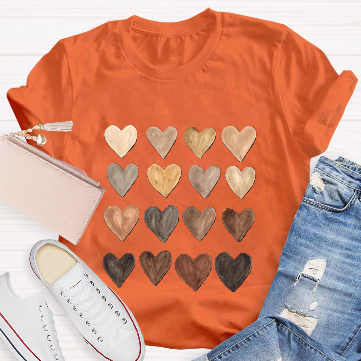 Skin Tone Kindness Watercolor Hearts T-Shirt
