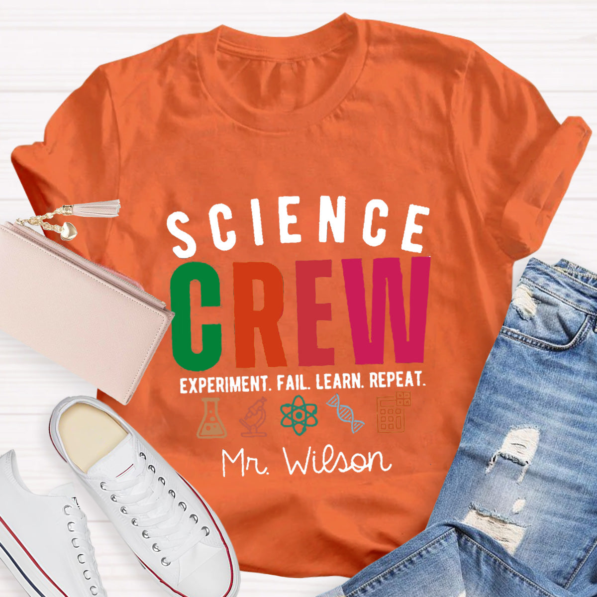 Personalized Name Science Crew Teacher T-Shirt