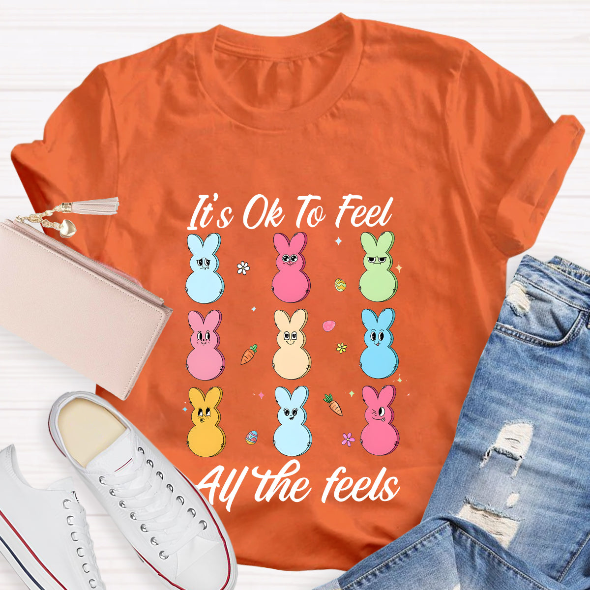 It's Ok To Feel All The Feels Bunny Teacher T-Shirt