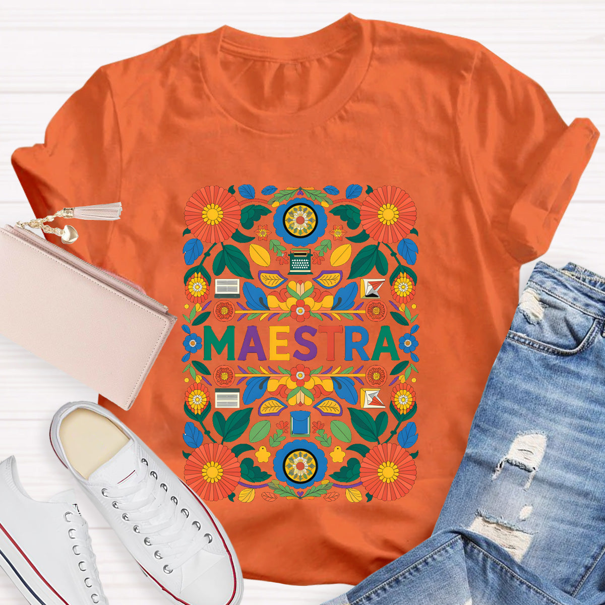 Vintage Floral Maestra Teacher T-Shirt