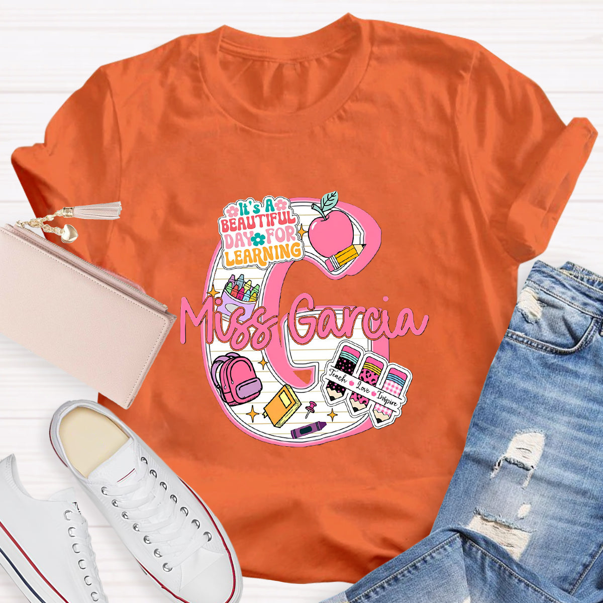 Personalized Name It's A Beautiful Day For Learning Teacher T-Shirt