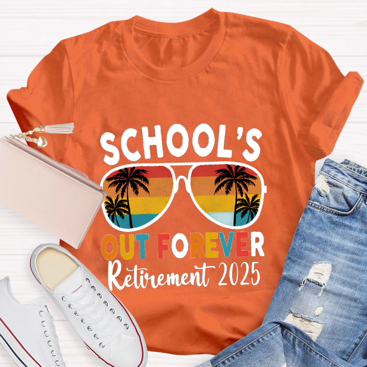 Personalized Retirement Year School's Out Forever Teacher T-Shirt