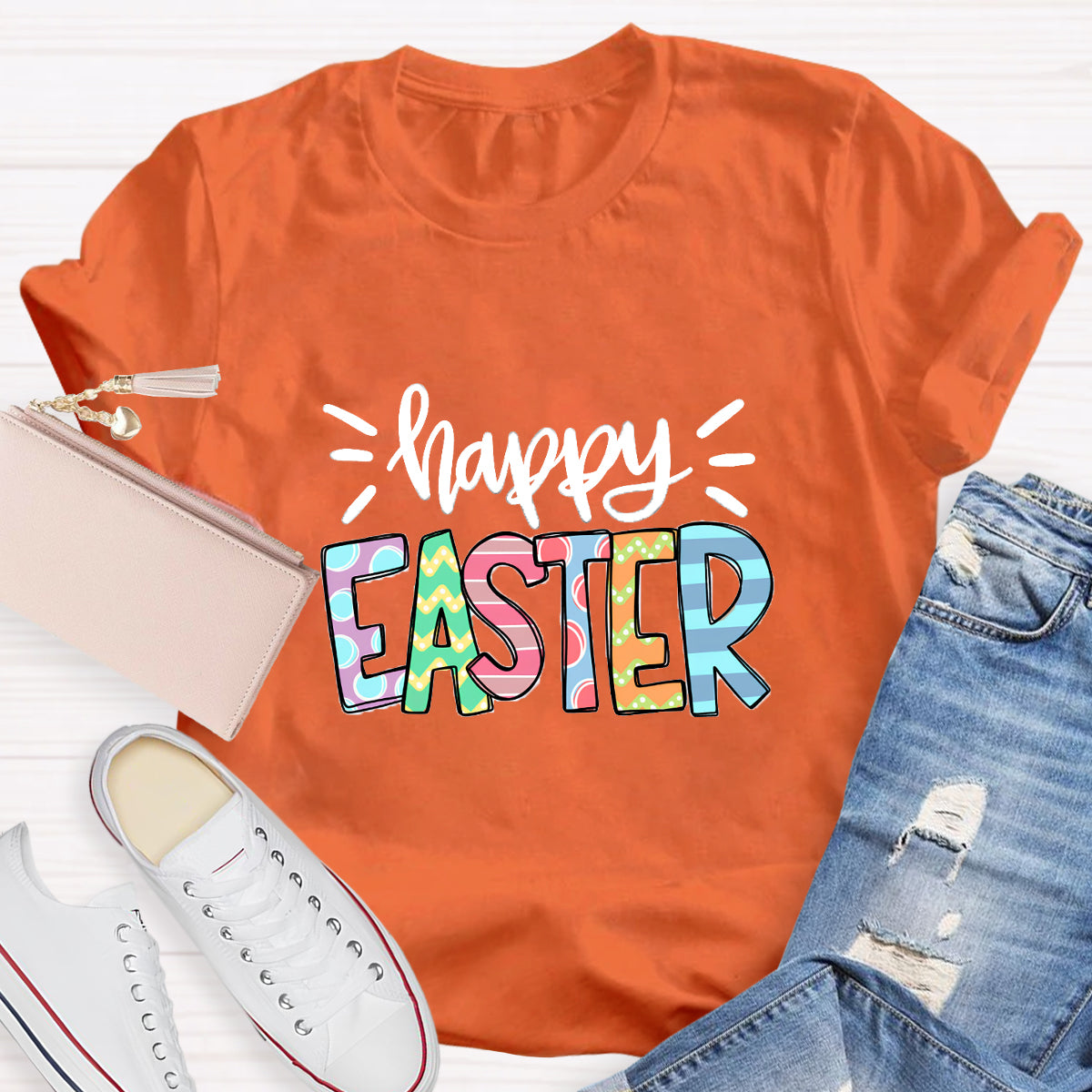 Happy Easter Colorful Printed Teacher T-Shirt