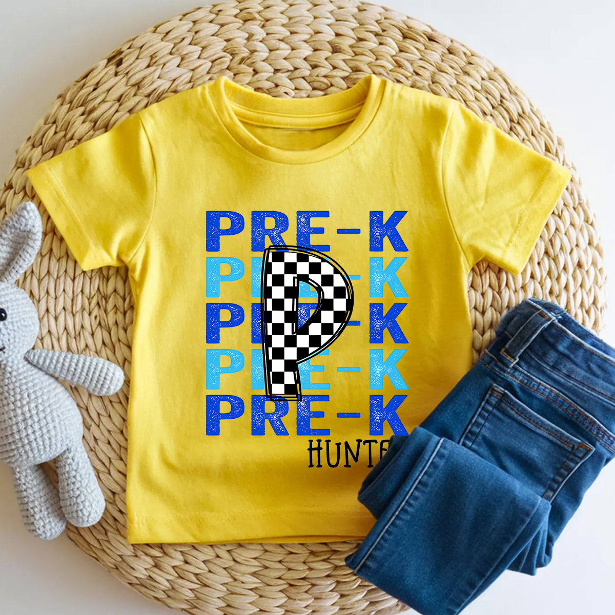 Personalized Name And Grade Checkered Into Kindergarten Toddler T-shirts