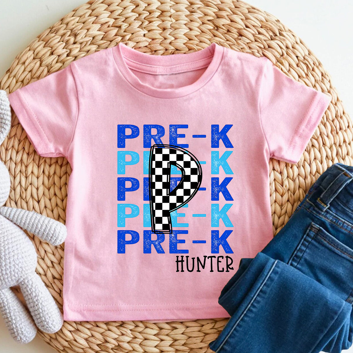 Personalized Name And Grade Checkered Into Kindergarten Toddler T-shirts
