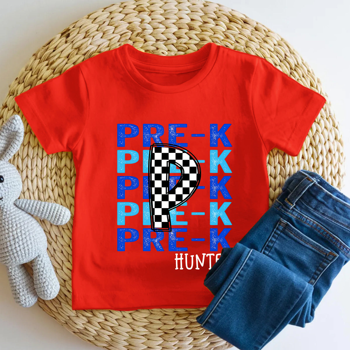 Personalized Name And Grade Checkered Into Kindergarten Toddler T-shirts