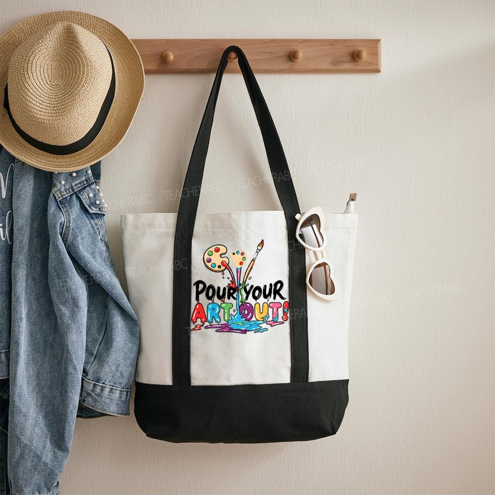 Pour Your Art Out   Color-blocked Canvas Bag