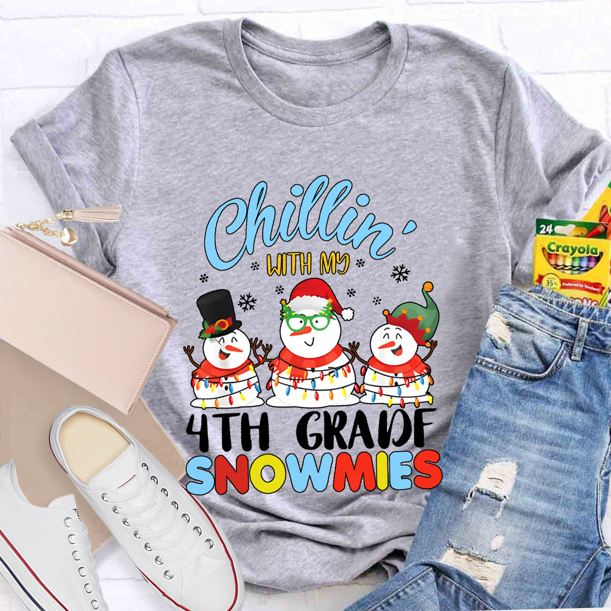 Personalized Grade Chillin With My 4th Grade Snowmies T-shirt