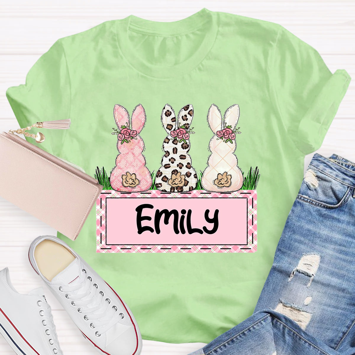 Personalized Name Teacher Easter Bunny T-Shirt