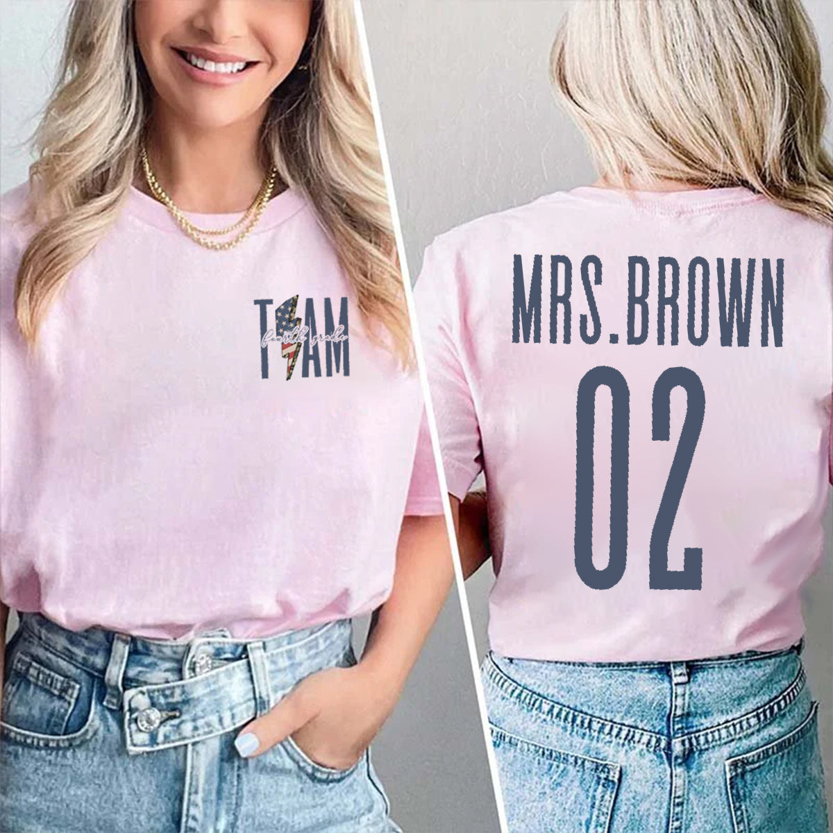 Personalized Name And Grade Dream Team Double Printed T-shirt